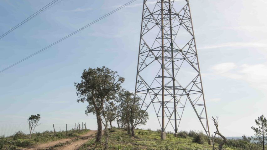 fotografia de paisagem com cabos de alta tensão